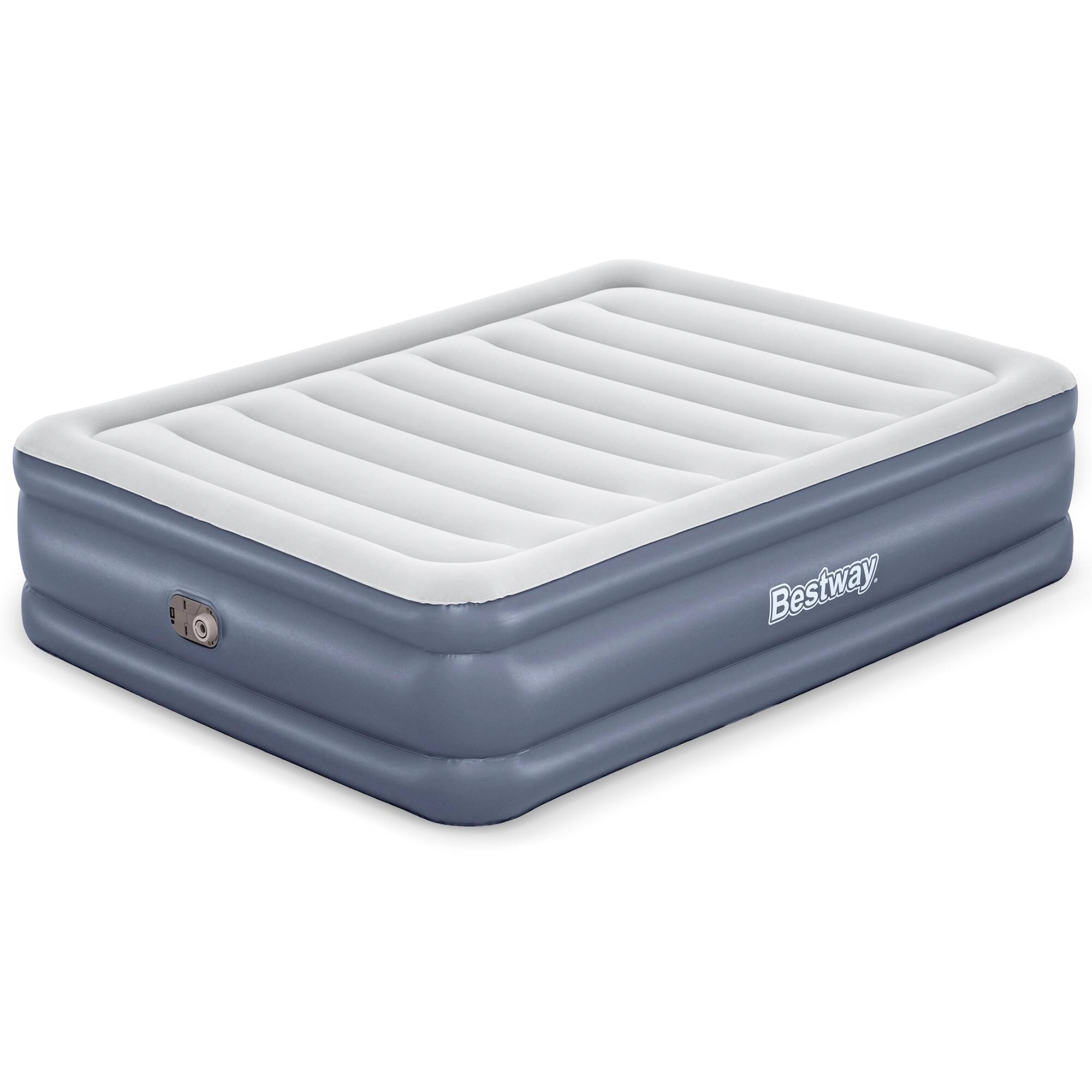 Bestway - Tritech Queen Air Mattress, 20" with Built-In AC Pump and Bag - Gray