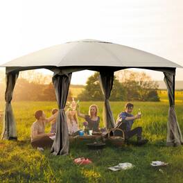 Gymax - 11.5FT Patio Gazebo Canopy Tent Wedding Party Shelter Awning Mosquito Netting - Beige