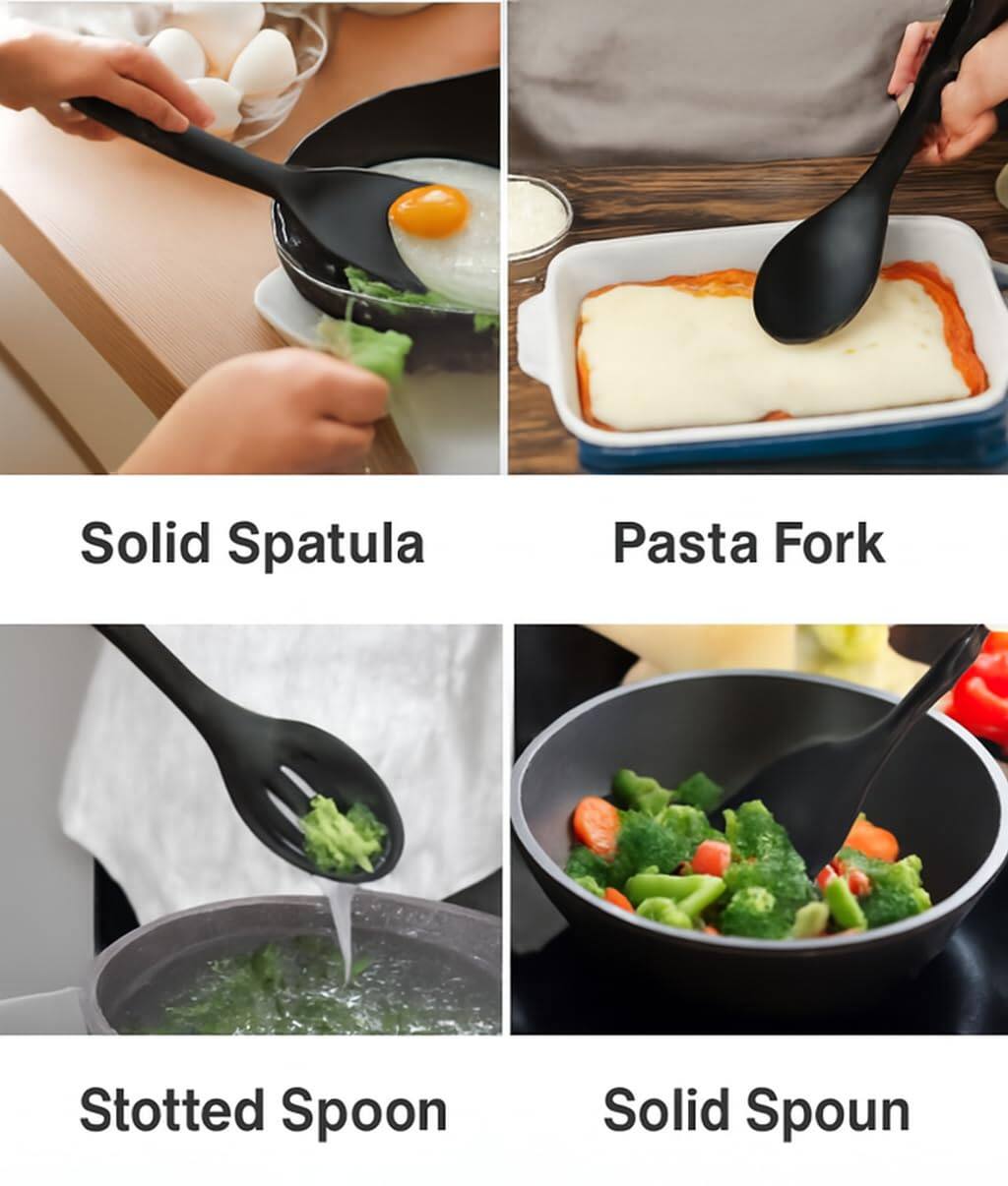 Solid Spatula  
Pasta Fork  
Stotted Spoon  
Solid Spoon