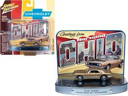 Johnny Lightning - 1967 Chevrolet Camaro Interior 1/64 Diecast with Collectible Tin "The First Chevrolet Camaro" Norwood Edition - Gold