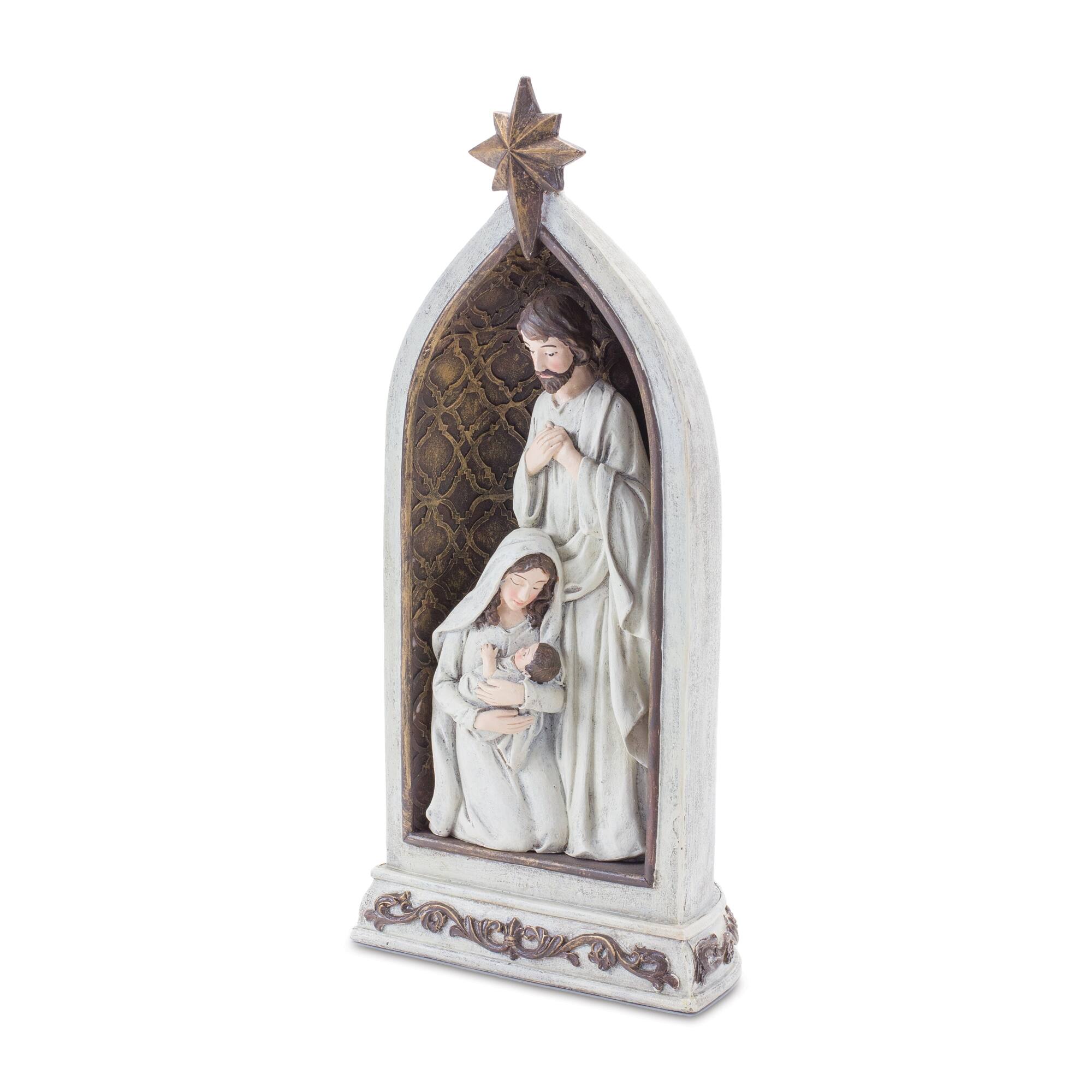 Left. BreeBe - Holy Family Nativity Arch (Set of 2) - White, Brown.