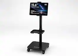 MESWAO - Universal Rolling Tablet Floor Stand, Adjustable Height 31.5-47.6 in, Lockable Wheels, Storage Tray - Black