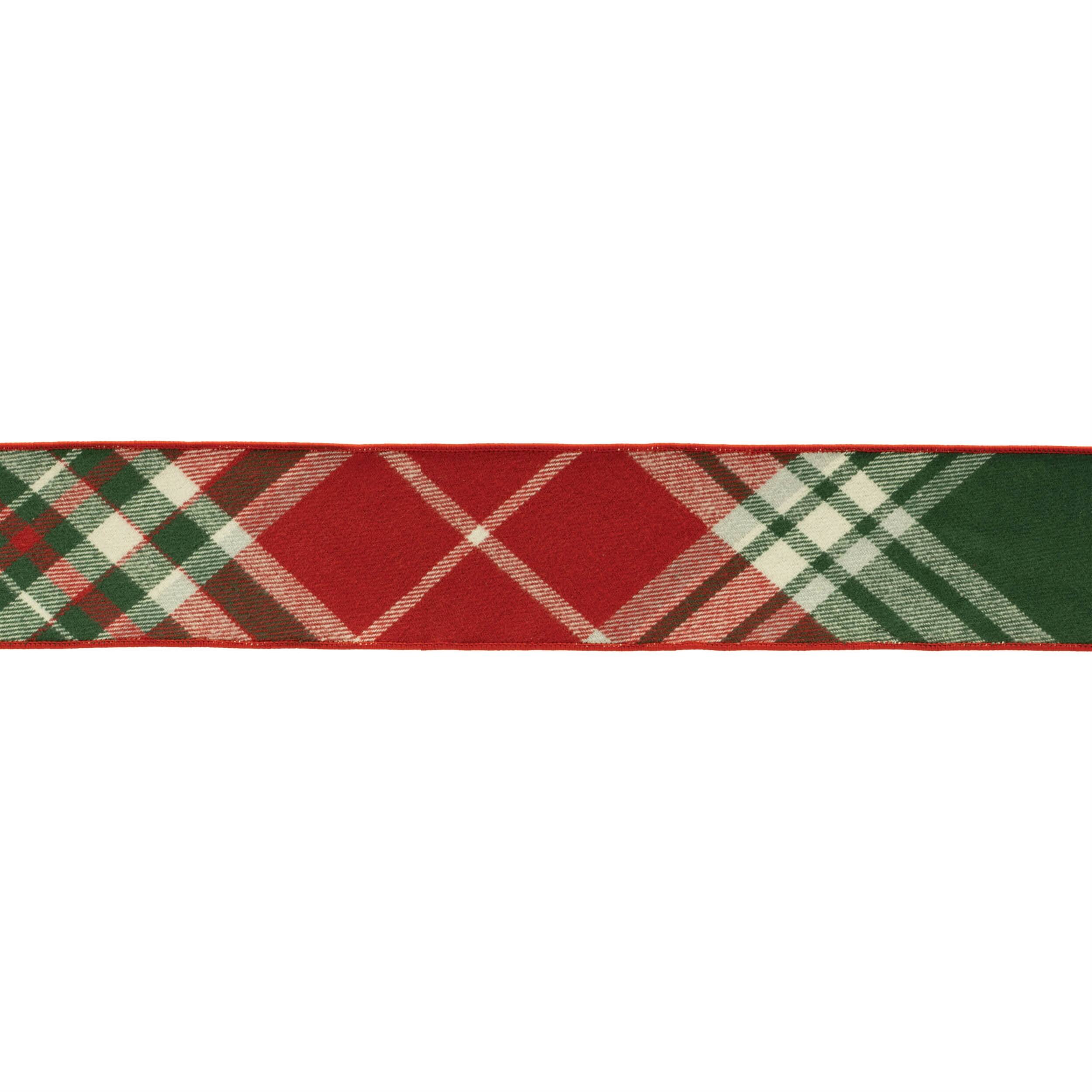 BreeBe - Plaid Pattern Wired Ribbon 4" x 5 Yds - Red, Green