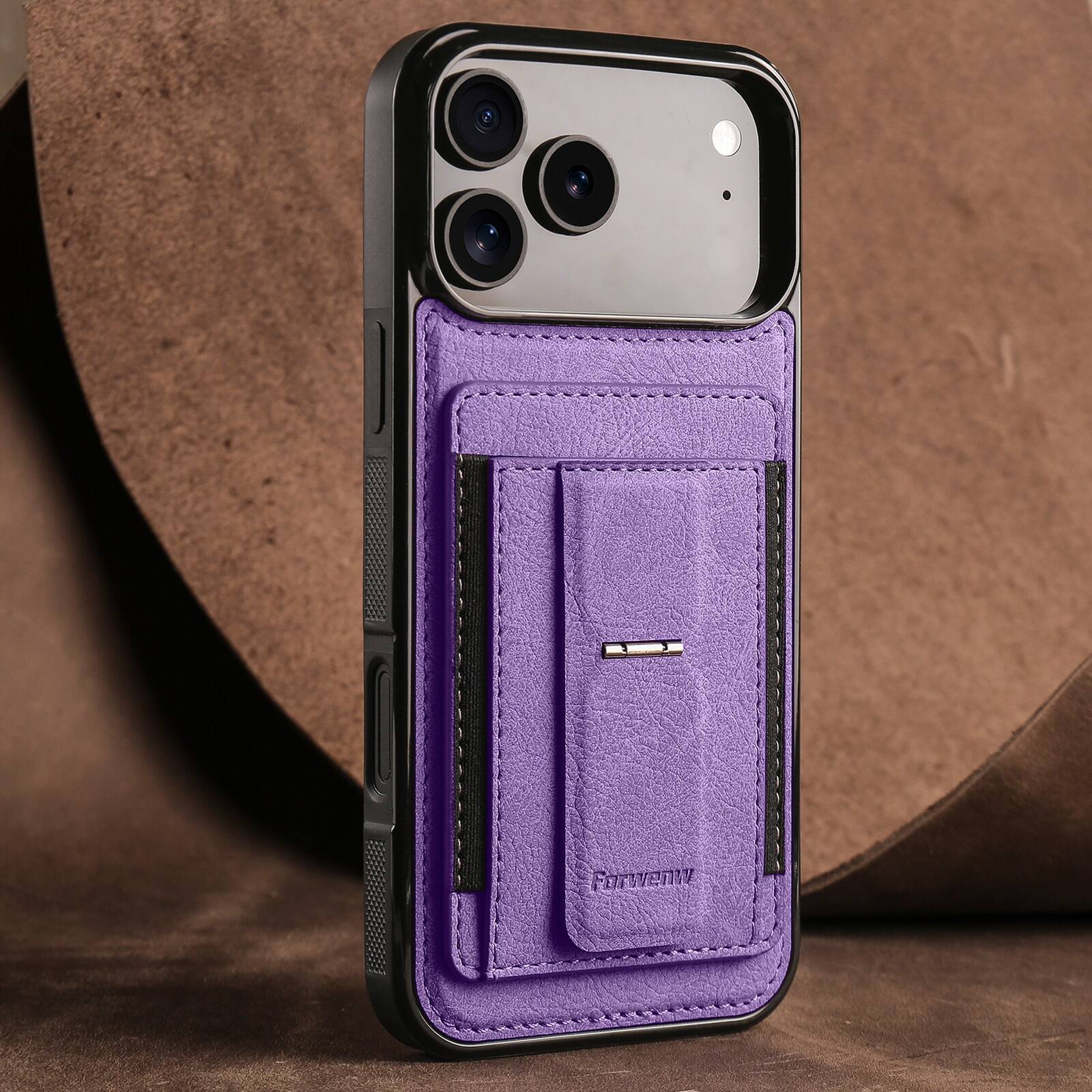 Alt View 3. Dteck - Slim Card Holder Case for Apple iPhone 17 Pro, Shockproof Wallet Protective Cover with Kickstand - Purple.