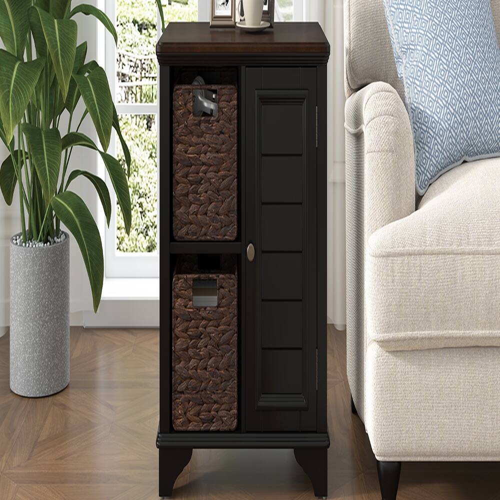 Alt View 2. Loheer - Loheer End Table with Woven Baskets Shutter Style Side Table Solid Wood Base - White.
