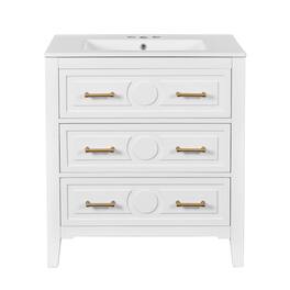 Boyel Living - 30 Inch Retro Bathroom Vanity with Ceramic Sink and Three Drawers - White