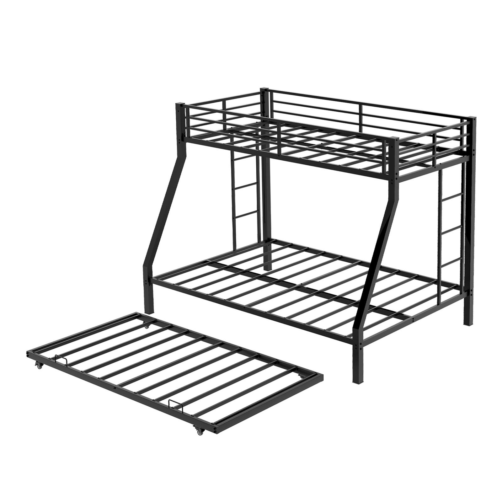 Alt View 10. Loheer - Loheer Metal Triple Bunk Bed Twin Over Full with Twin Trundle Black Steel Frame - Black.