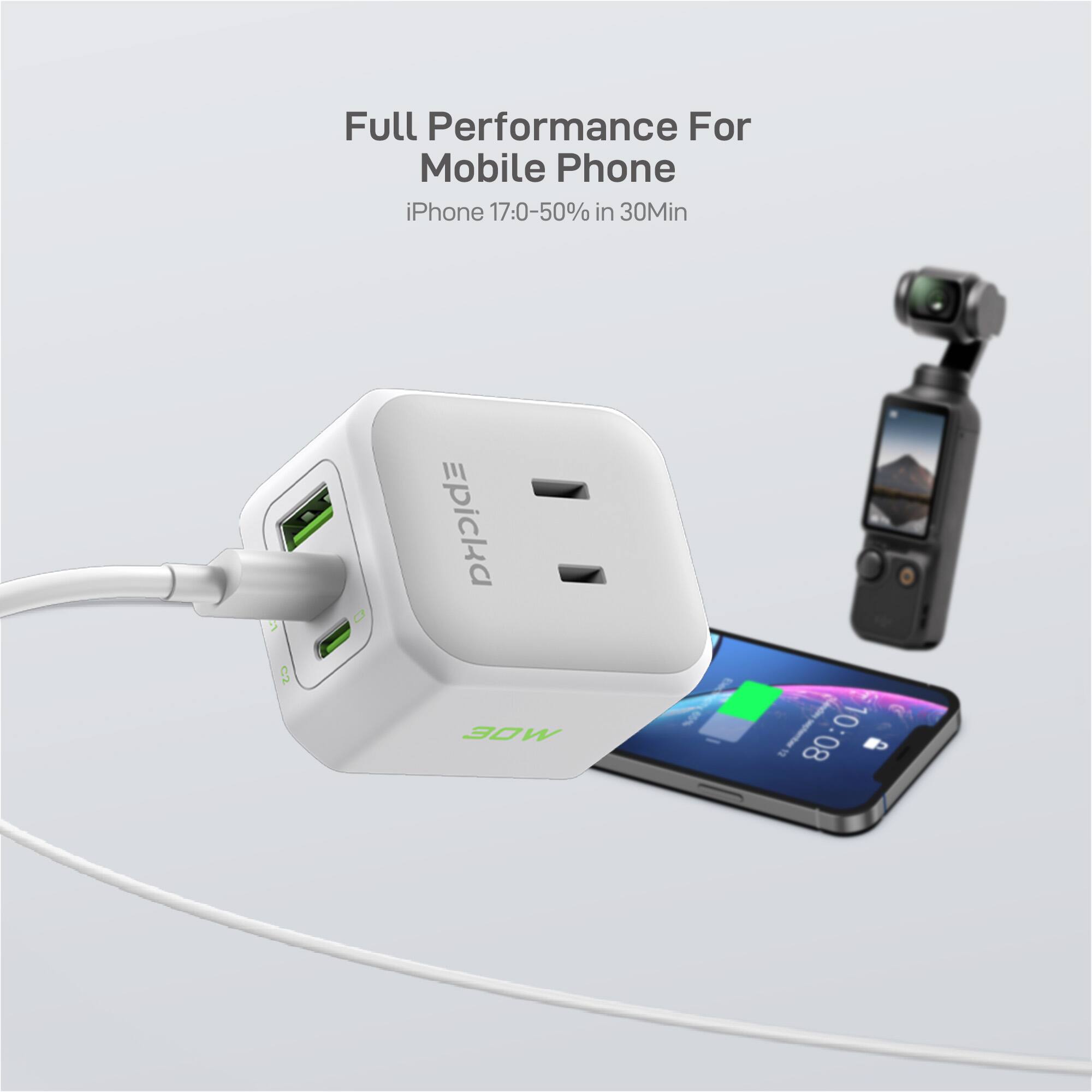 Full Performance For Mobile Phone  
iPhone 17:0-50% in 30Min  
Epicca  
30W  
10:08