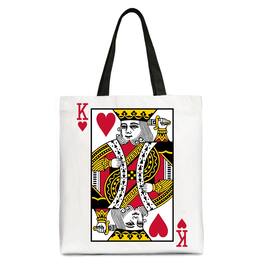 OrnamentallyYou - King of Hearts Card Canvas Tote Bag, Classic Retro Love Valentine Gift Bag - White Black