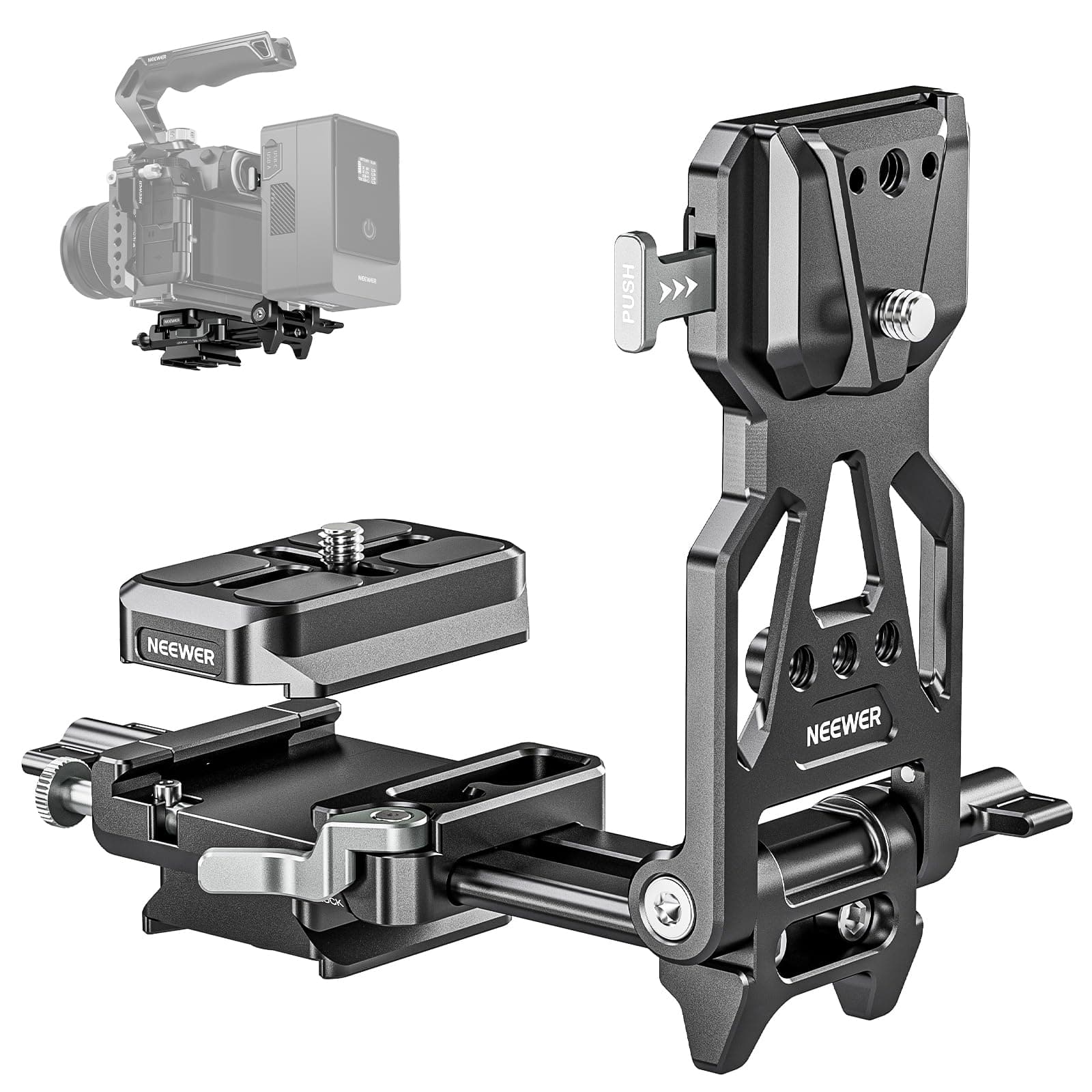 Neewer - Foldable V-Mount Plate with Arca QR - Lightweight Baseplate for Camera Rig & Gimbal - Black