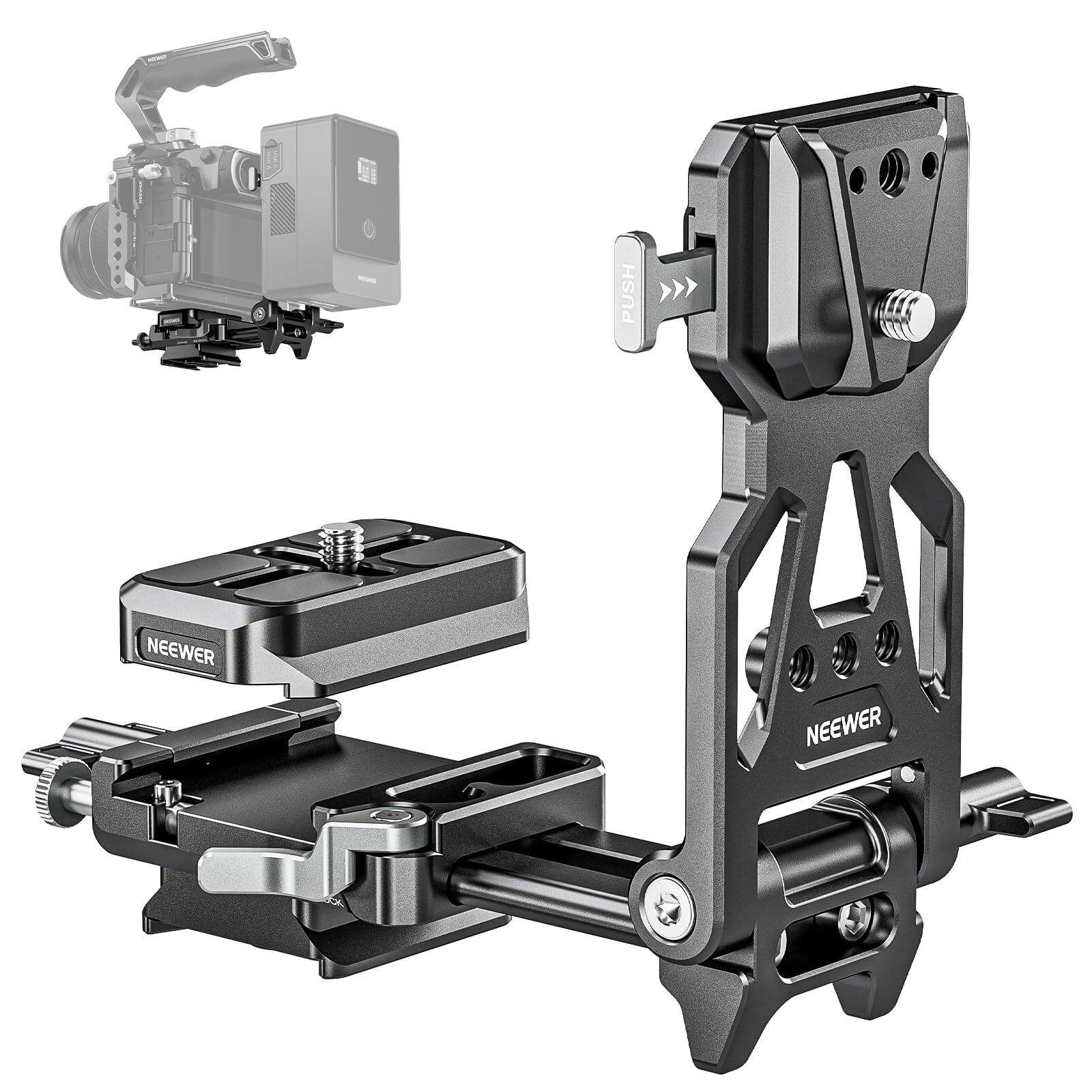 Neewer - Foldable V-Mount Plate with Arca QR - Lightweight Baseplate for Camera Rig & Gimbal - Black