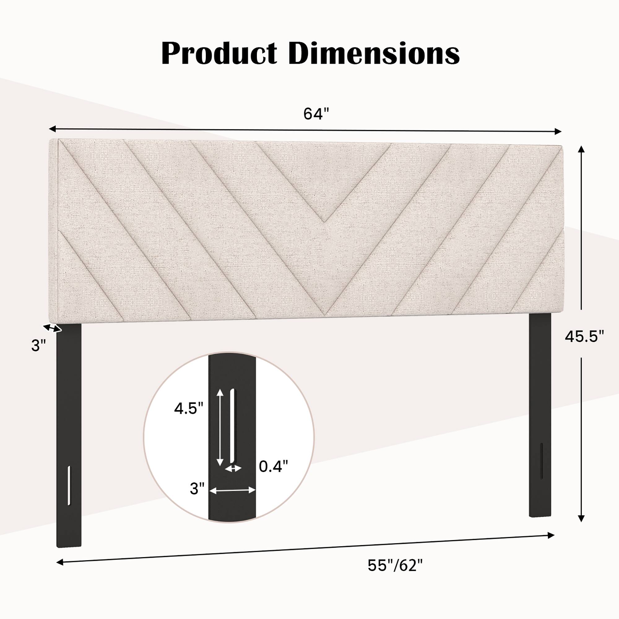 Product Dimensions: 64" x 45.5" x 3" x 4.5" x 3" x 0.4" (55"/62")