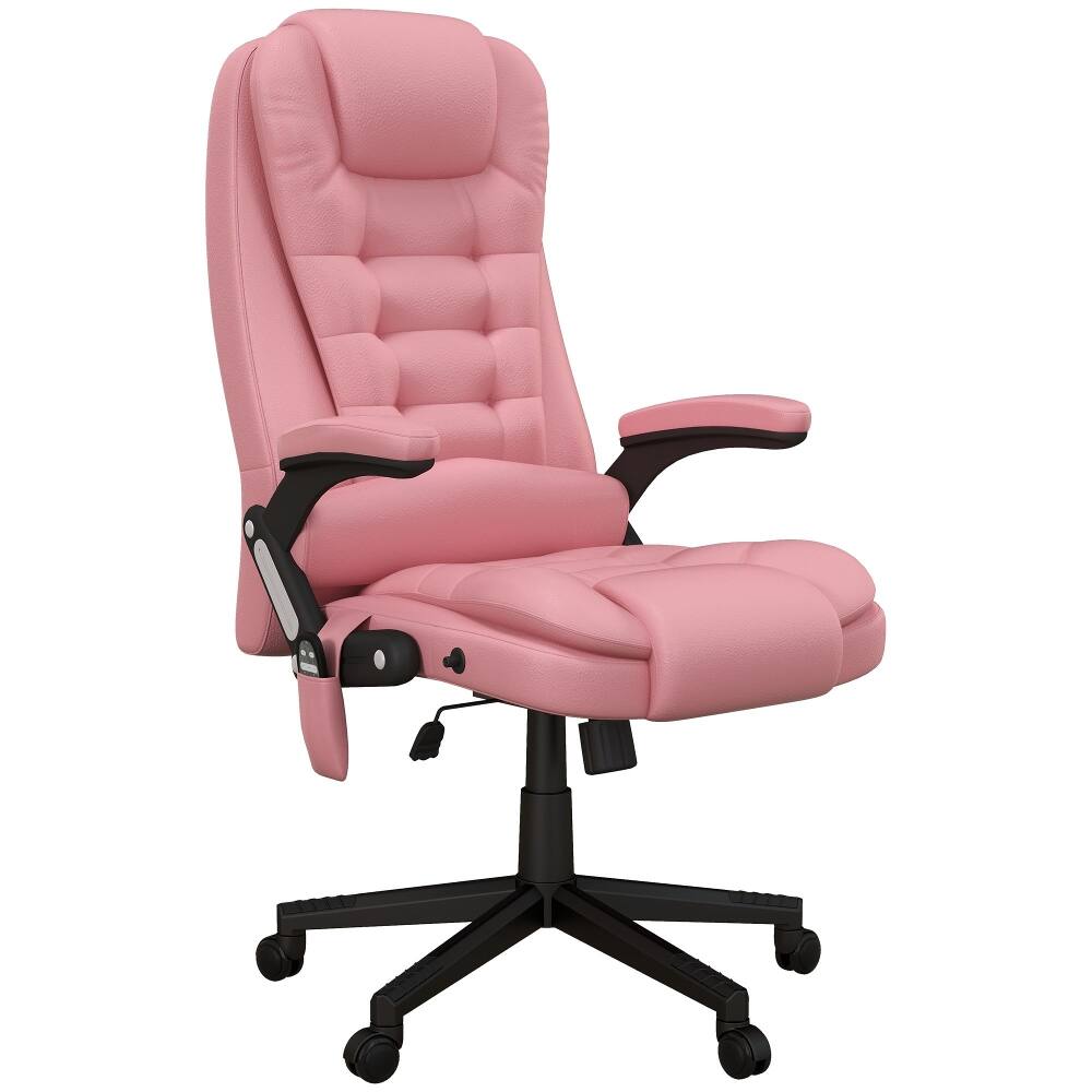 Alt View 7. Loheer - Loheer Heated Massage Office Chair Pink Reclining Computer Chair - Pink.