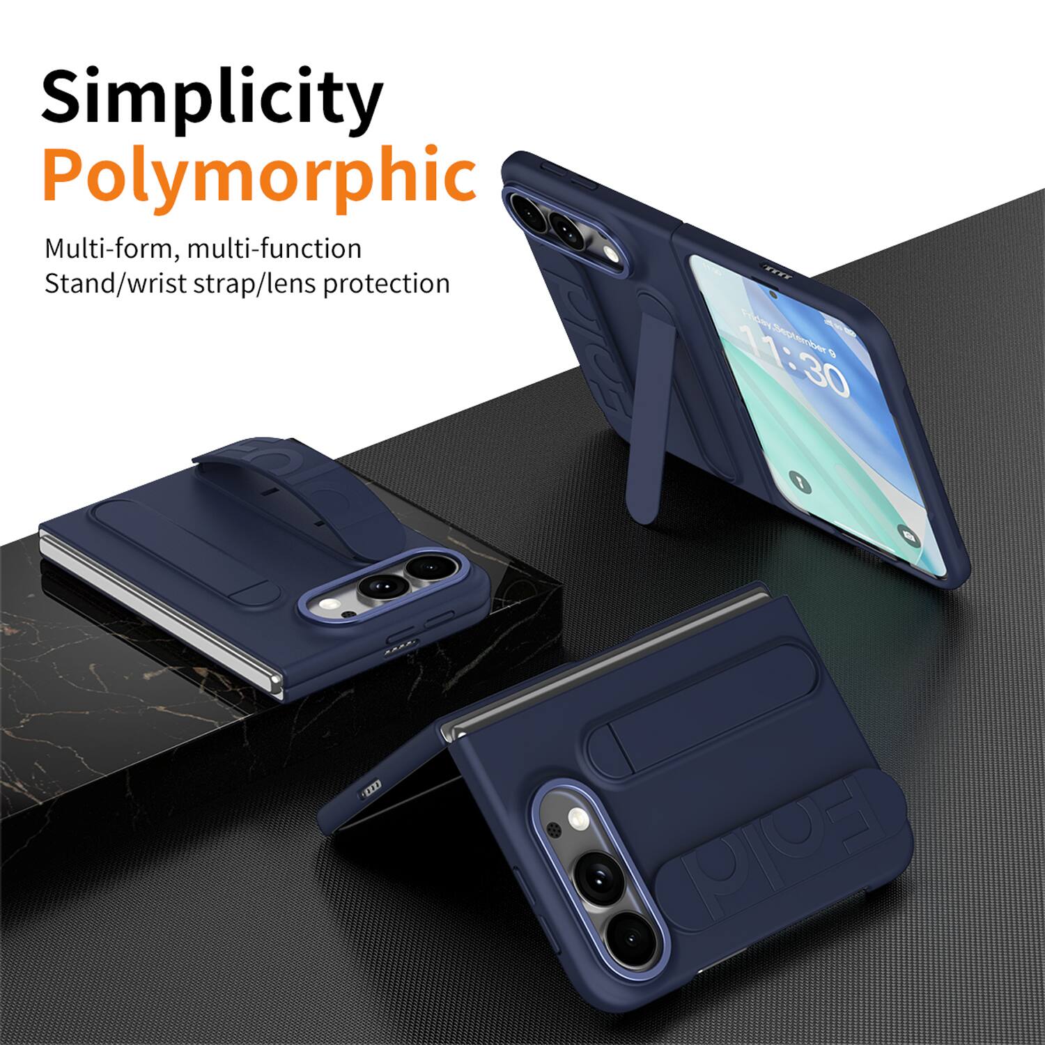 Simplicity Polymorphic  
Multi-form, multi-function  
Stand/wrist strap/lens protection  

mm 11:30 Friday, September 0