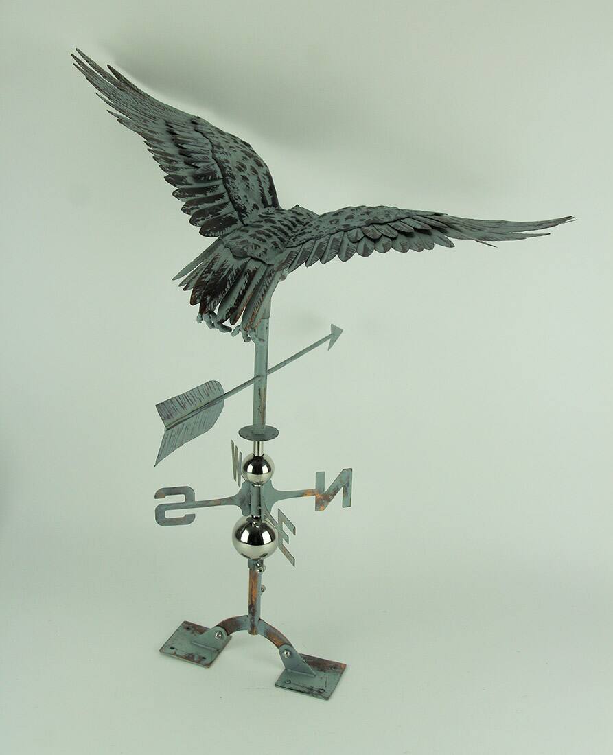 Alt View 2. Zeckos - Verdigris Patina Metal Flying Eagle Weather Vane with Roof Mount - Green.