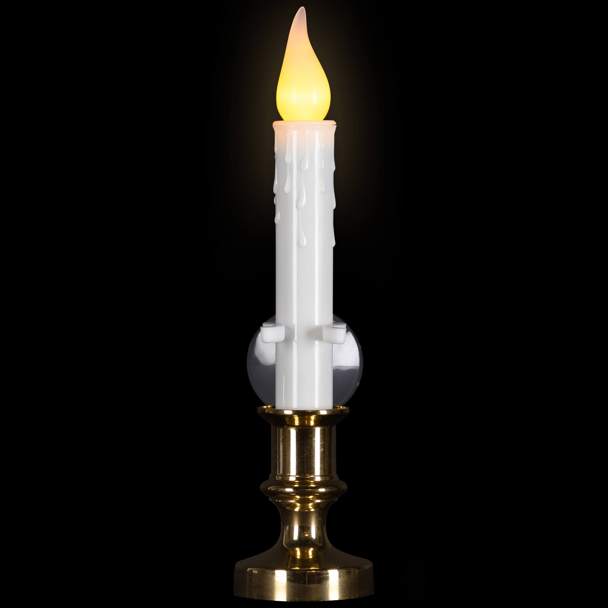 Alt View 2. Northlight - Flickering LED Window Candle with Timer - 8.5" - White and Brass - White.
