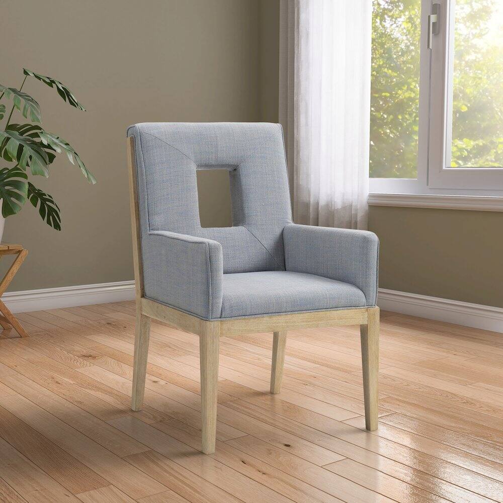 Alt View 1. Meridian Furniture - Gwendolyn Light Blue Linen Textured Fabric Dining Arm Chair - Blue.