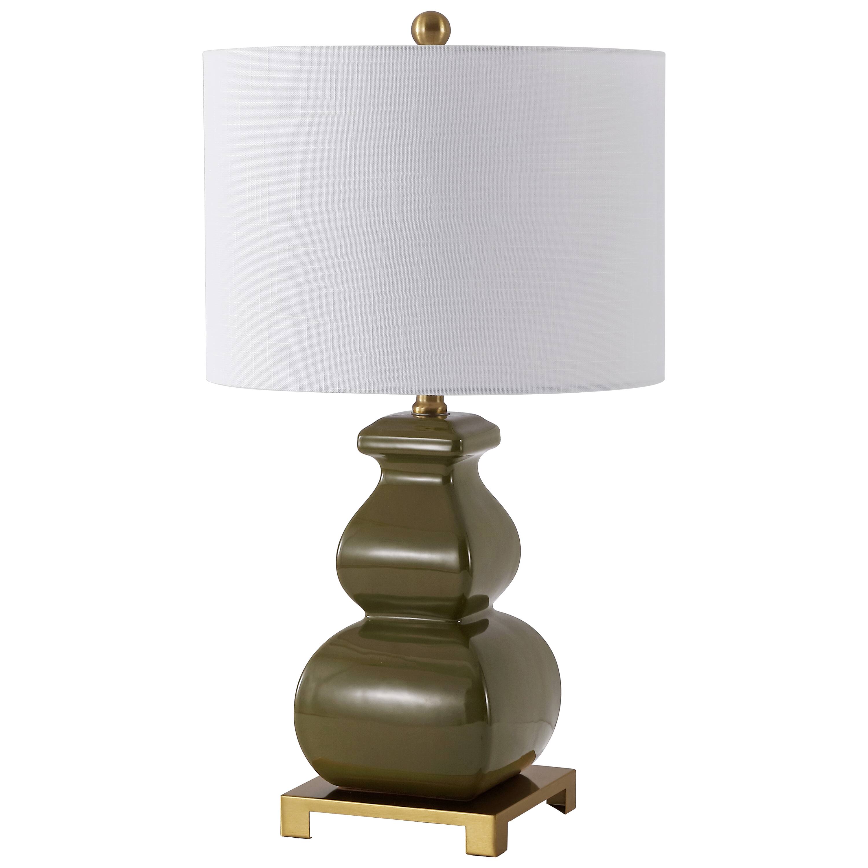 Alt View 7. Jonathan Y - Vienna 25.5" Transitional Ceramic Gourd Table Lamp, Classic Green with Brass Gold Base for Living Room - Green.