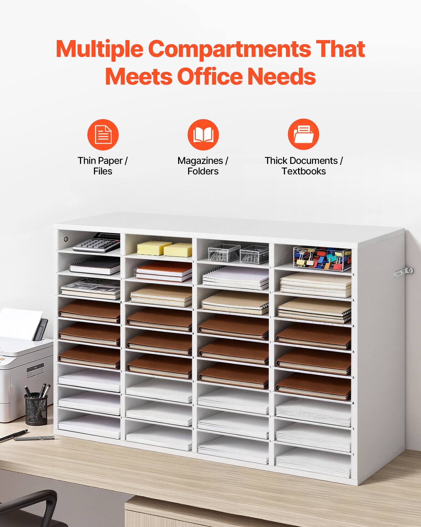 Multiple Compartments That Meets Office Needs

- Thin Paper / Files
- Magazines / Folders
- Thick Documents / Textbooks