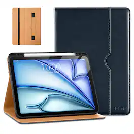 DTTO - Case for iPad Air 11-inch M2/M3 & Air 4th/5th Gen – Premium Leather Folio with Pencil Holder, Auto Sleep/Wake - Blue