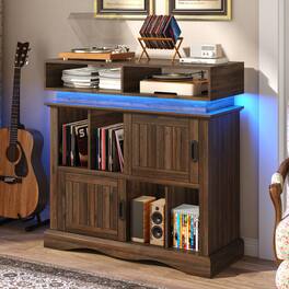Espafurni - Record Player Stand & Storage - 15.7" D x 39.4" W x 40" H, Charging, Holds 450 Albums, Ideal for Living Room - Walnut