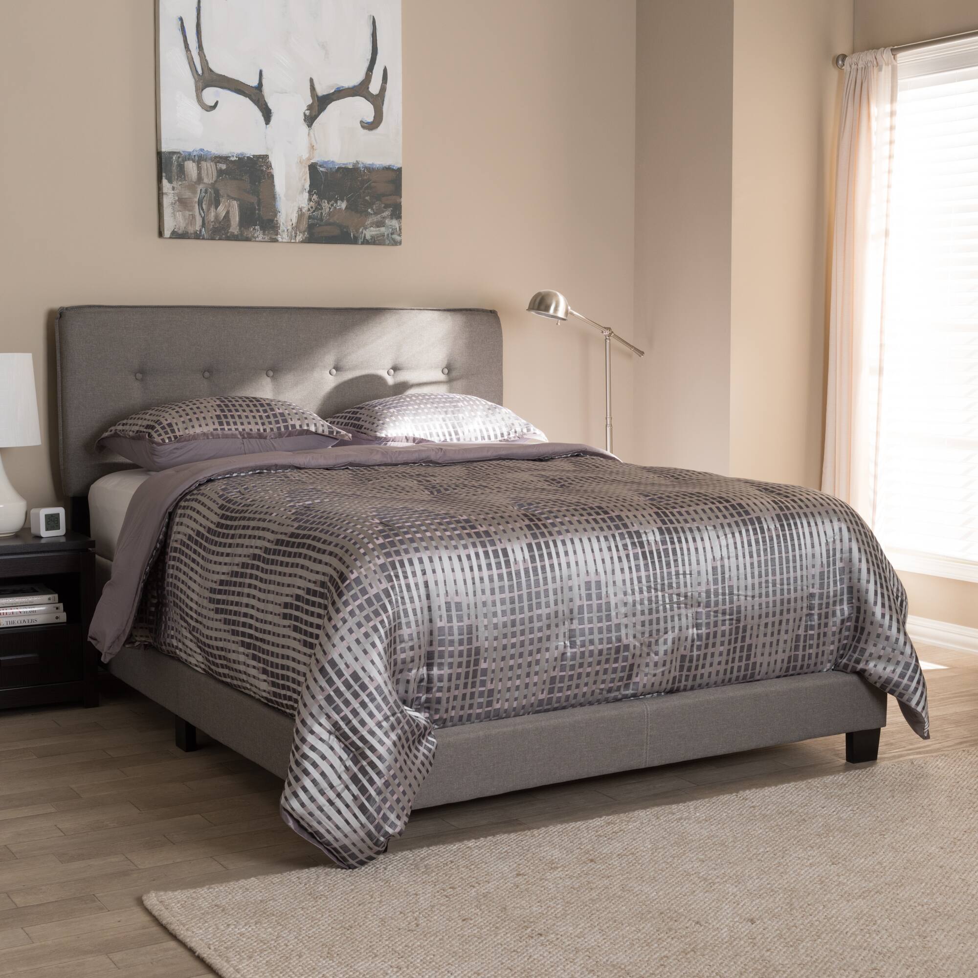 Alt View 2. Baxton Studio - Audrey Modern and Contemporary Fabric Upholstered Queen Size Bed - Light Grey.