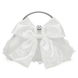 Unique Bargains - Bow Evening Bag Clutch Purse for Women, Satin Silk Wedding Purse with Ring Handle for Formal Bride - White