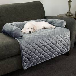 PetMaker - Couch Cover for Dogs 35x35 Pet Furniture Protector with Neck Bolster, Quilted Fabric, and Water-Resistant Base Layer - Gray