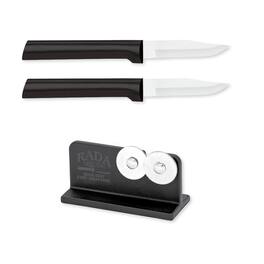Rada - Cutlery 2.5-Inch Peeling Paring Knife Set of 2, Handles & Quick Edge Knife Sharpener - Black