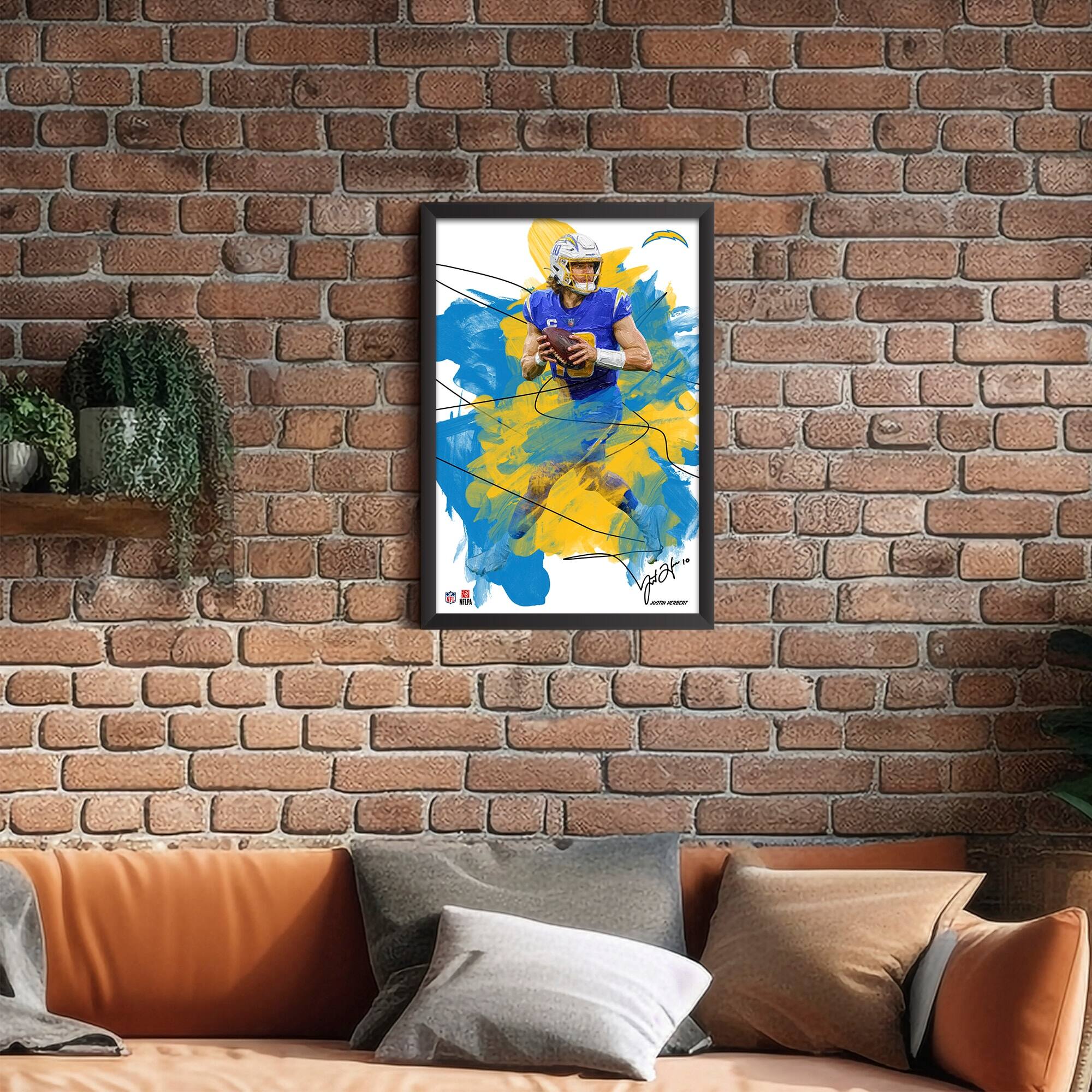 Alt View 1. Sporticulture - Justin Herbert Los Angeles Chargers 14" x 20" Brush Stroke Player Framed Art Print - Multicolor.