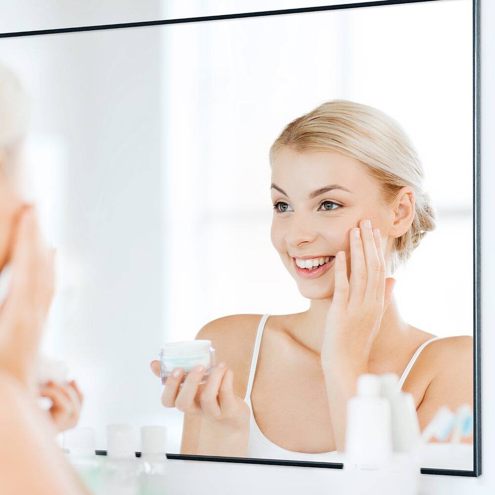 Alt View 6. BreeBe - 36" x 24" Modern Black Bathroom Mirror with Aluminum Frame, Vertical or Horizontal Hanging Decorative Wall Mirror - Black.