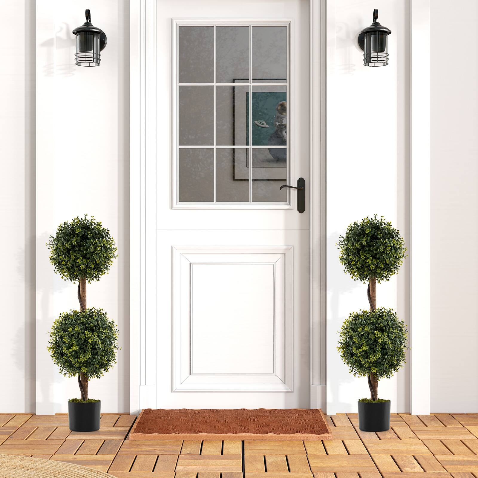 Alt View 3. Gymax - Gymax Set of 2 Artificial Double Topiary Ball Trees 3 FT Faux Boxwood Topiary Tree - Green.