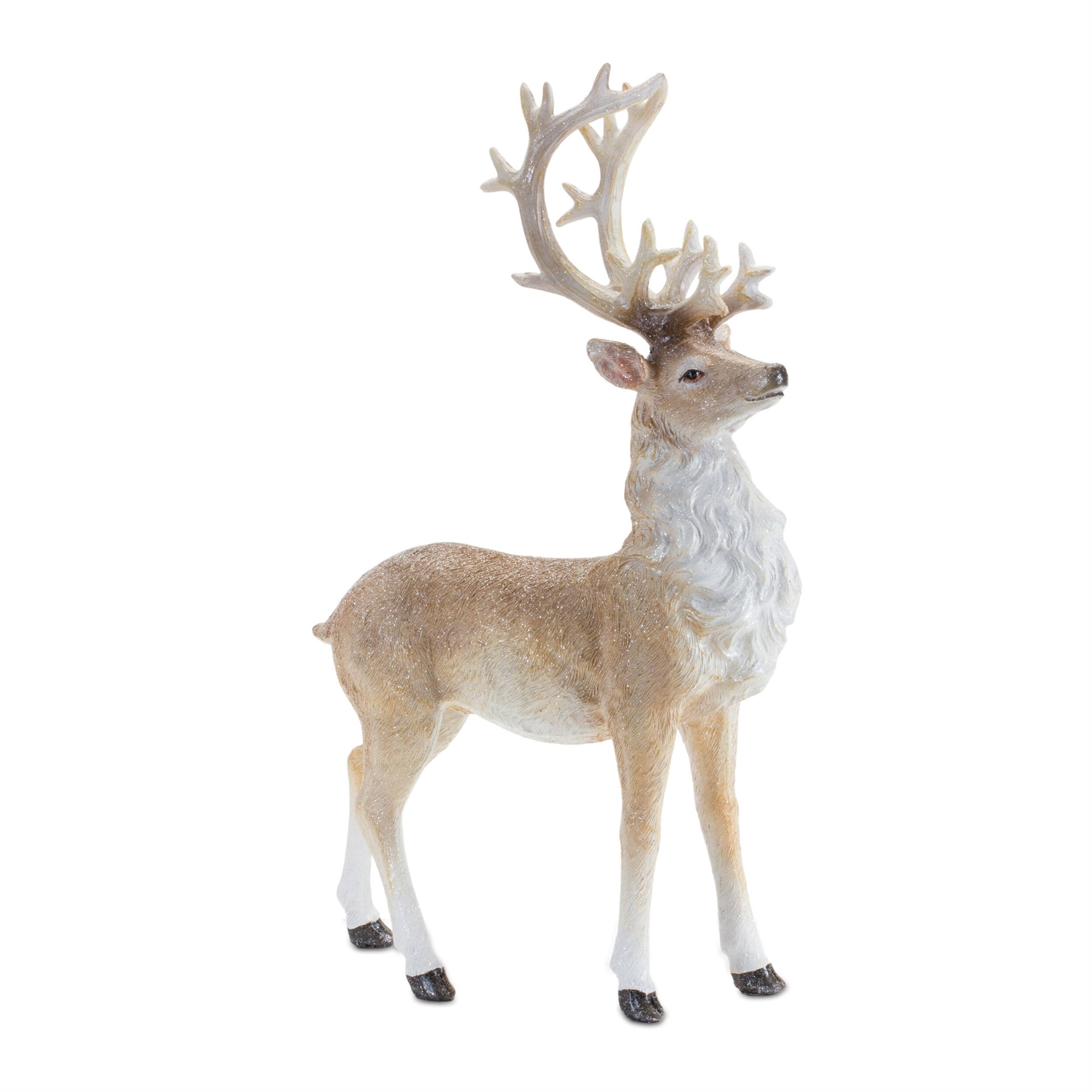 Left. BreeBe - Glittered Holiday Deer Figurine (Set of 3) - Beige, White.