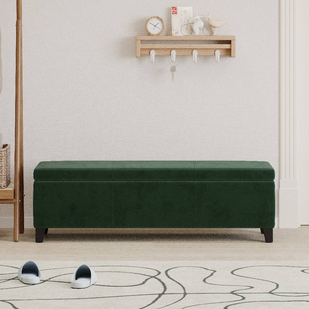 Front. Ropilly - Ropilly Forest Green Storage Ottoman Bench 51.25 Inch Upholstered Entryway Bench with Hidden Storage 300lbs Capacity - Forest Green.
