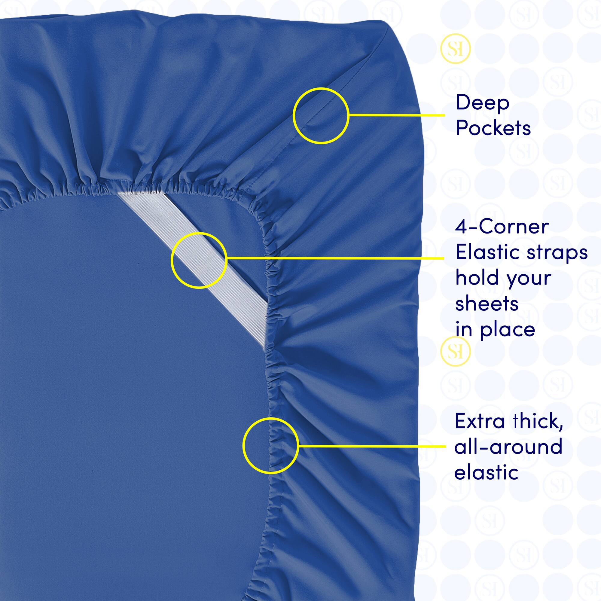 - Deep Pockets
- 4-Corner Elastic straps hold your sheets in place
- Extra thick, all-around elastic