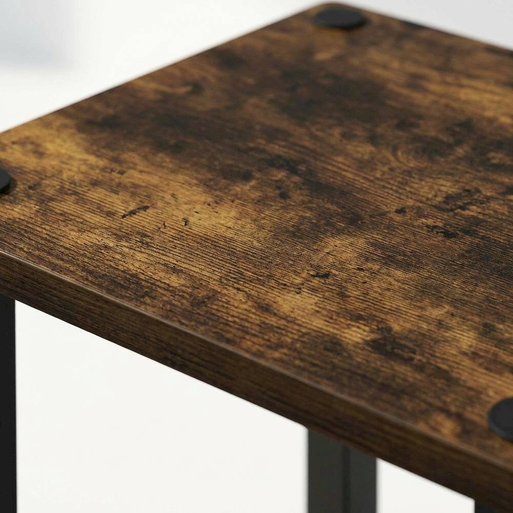 Alt View 1. FurniFact - Wooden nightstand in amber pine finish with sleek black accents - Amber Pine/Black.