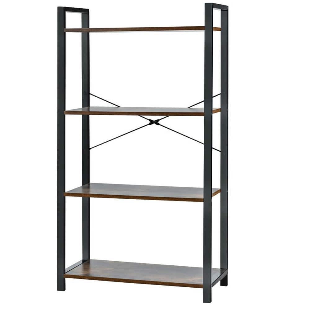 Kadyn - Book Shelf,Storage Shelf Unit Plant Stand,4-Tier Rustic Bookshelf Industrial Bookcase Diaplay Shelf Storage Rack - Brown