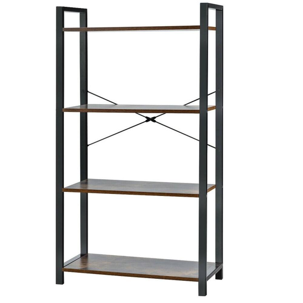 Front. Kadyn - Book Shelf,Storage Shelf Unit Plant Stand,4-Tier Rustic Bookshelf Industrial Bookcase Diaplay Shelf Storage Rack-Brown - Brown.