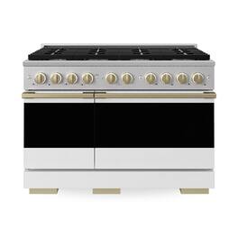 ZLINE - Autograph 48 in. 6.7 cu. ft. Marino Dual Fuel Freestanding Range with 8 Gas Burner Cooktop with White & Bronze Accents - White Matte