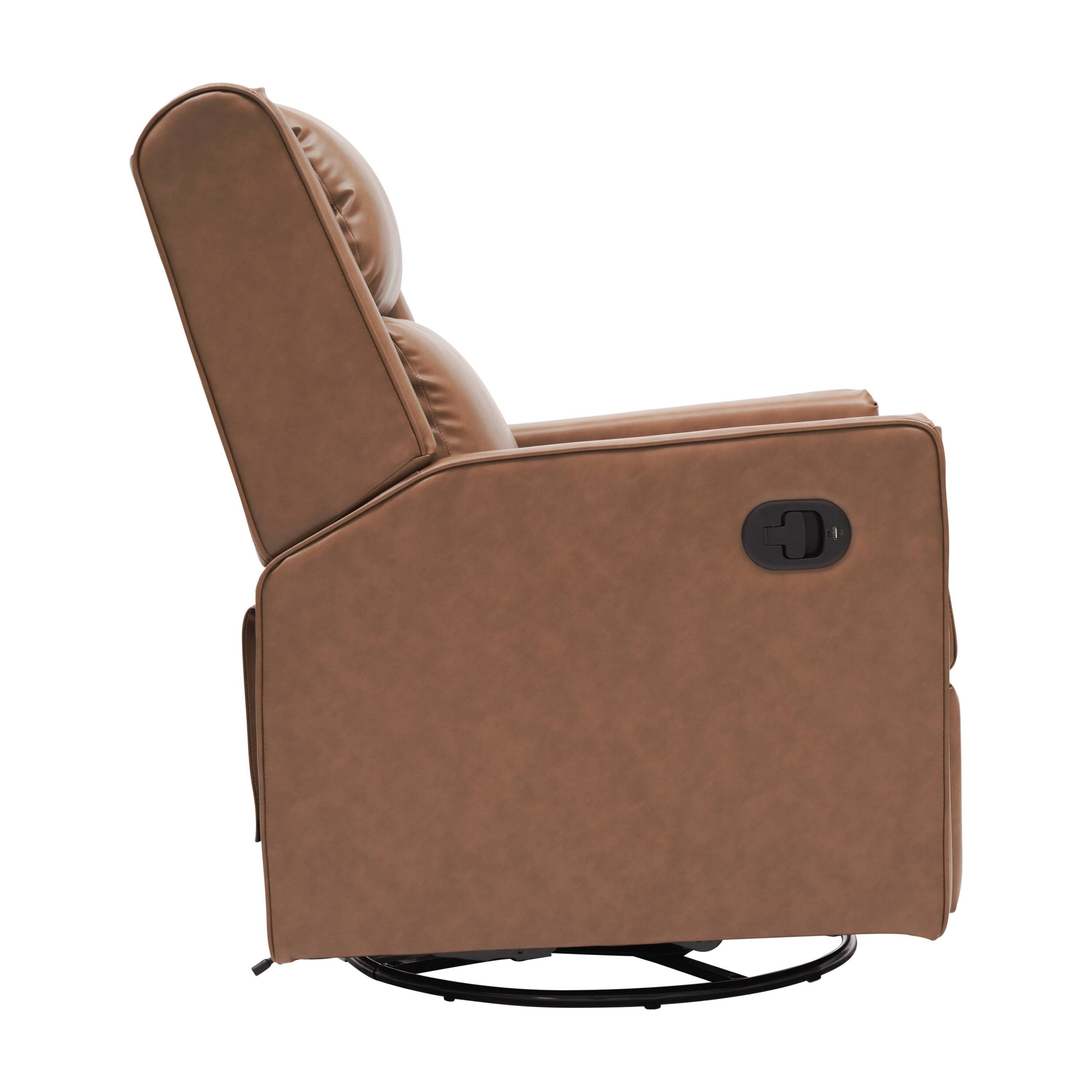 Alt View 5. Emma + Oliver - Mari Swivel Glider Rocker Recliner with USB/USB-C Charging Ports, Manual 270 Degree Swivel Recliner - Cognac LeatherSoft.