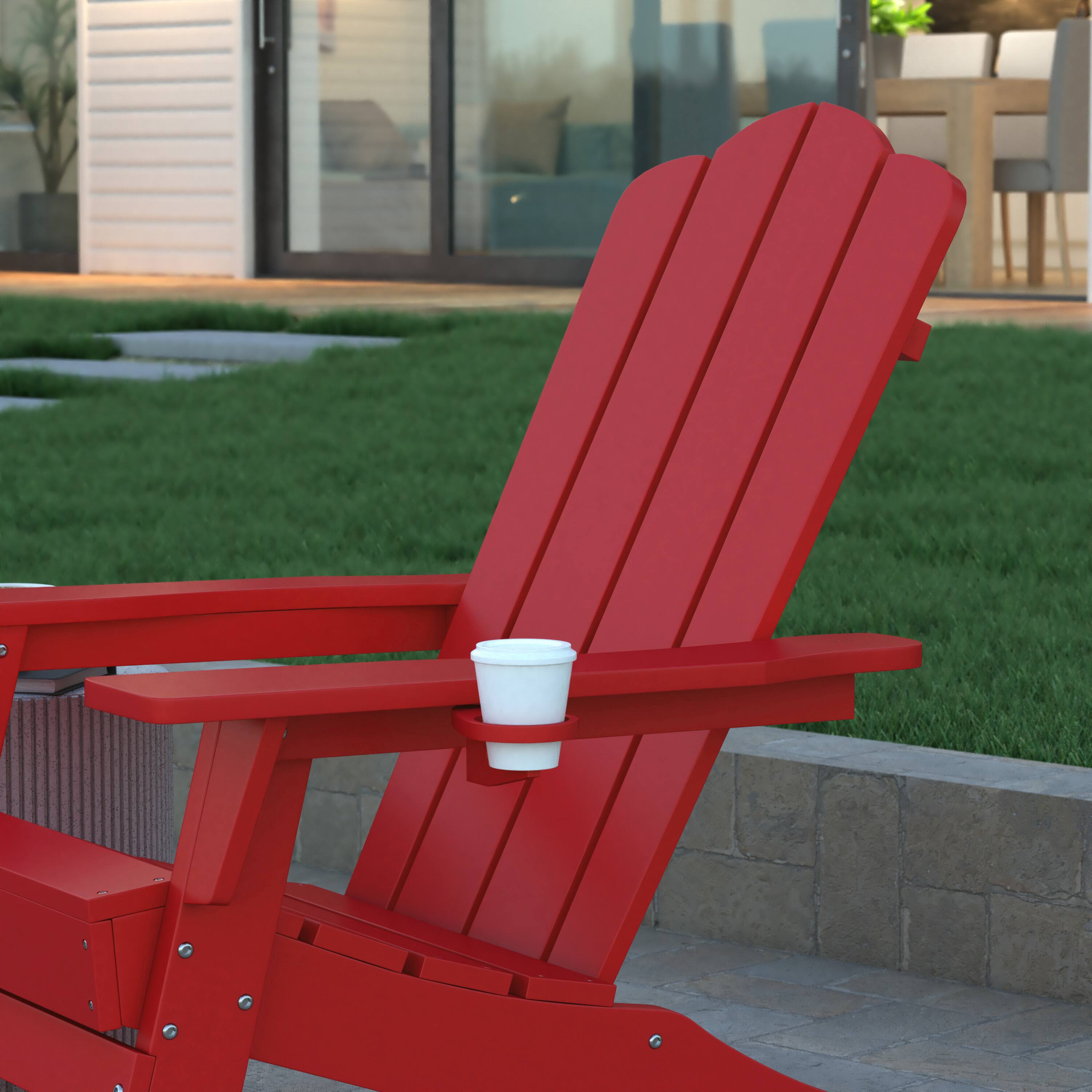 Alt View 5. Emma + Oliver - Haley Set of 2 Adirondack Rocking Chairs with Cup Holders, Weather Resistant HDPE Adirondack Rocking Chairs - Red.