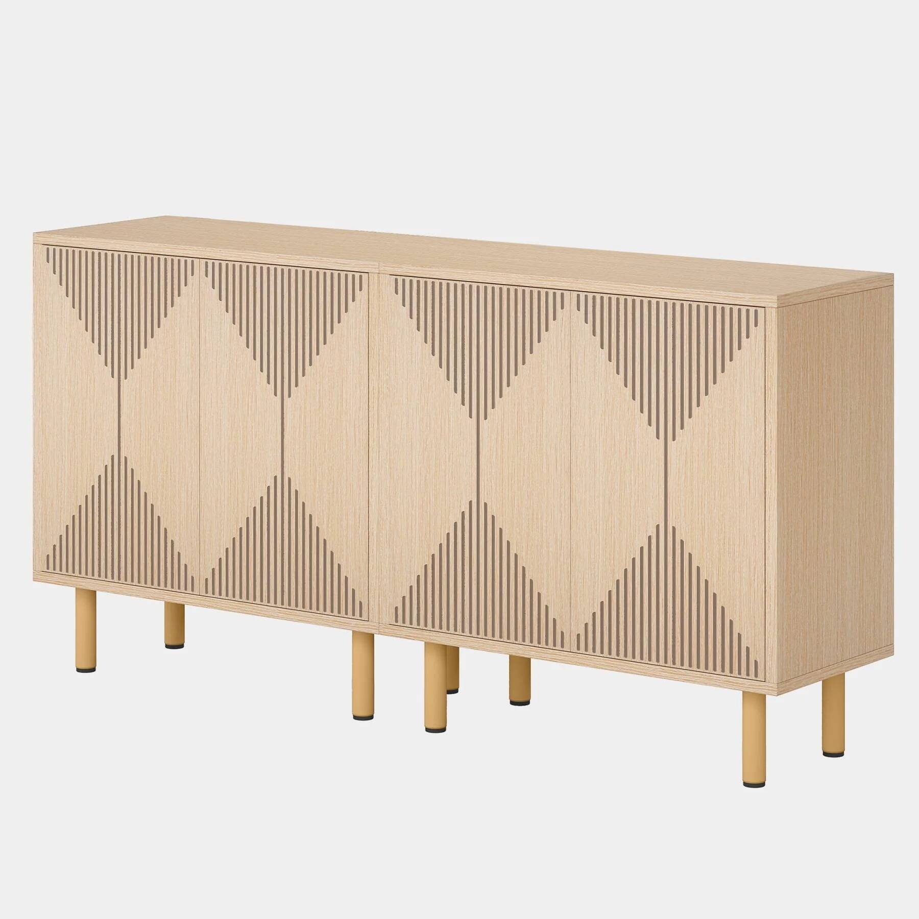 Angle. Kadyn - Kadyn Buffet Cabinet with Drawer, Modern White Storage Cabinet, Carved Details, Gold Legs, Easy to Assemble - Brown.