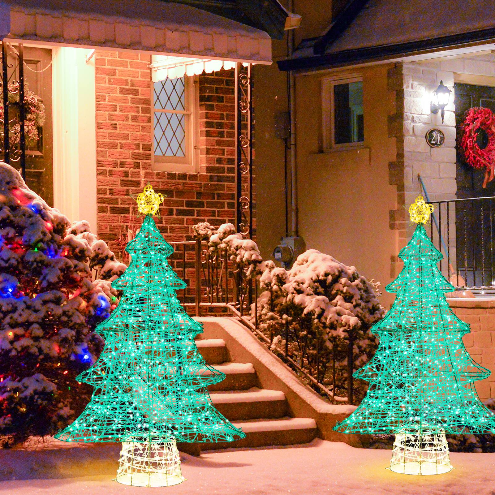 Alt View 3. Costway - Costway 4FT Lighted Christmas Tree with Top Star, Illuminated Christmas Tree Decoration with 520 Warm White LED Lights - Green & Yellow.