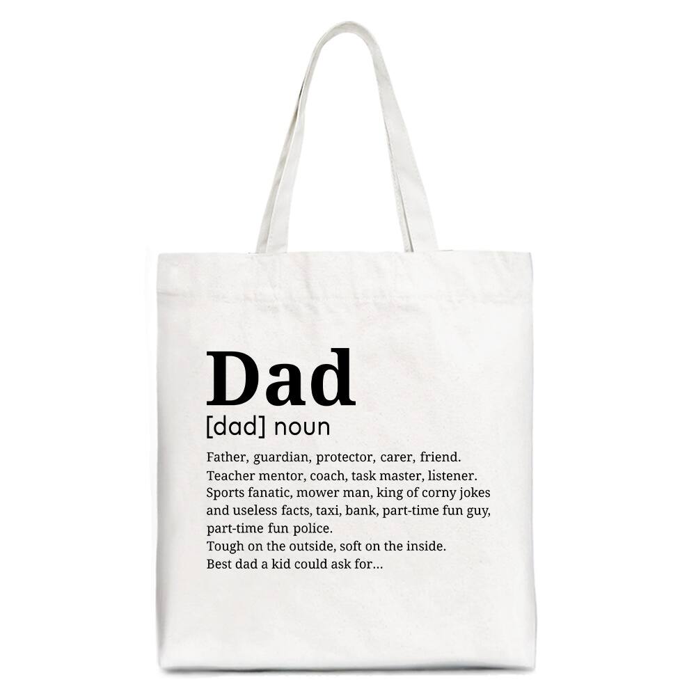 OrnamentallyYou - Personalized Dad Definition Canvas Tote Bag, Funny Fathers Day Gift Shopper - White