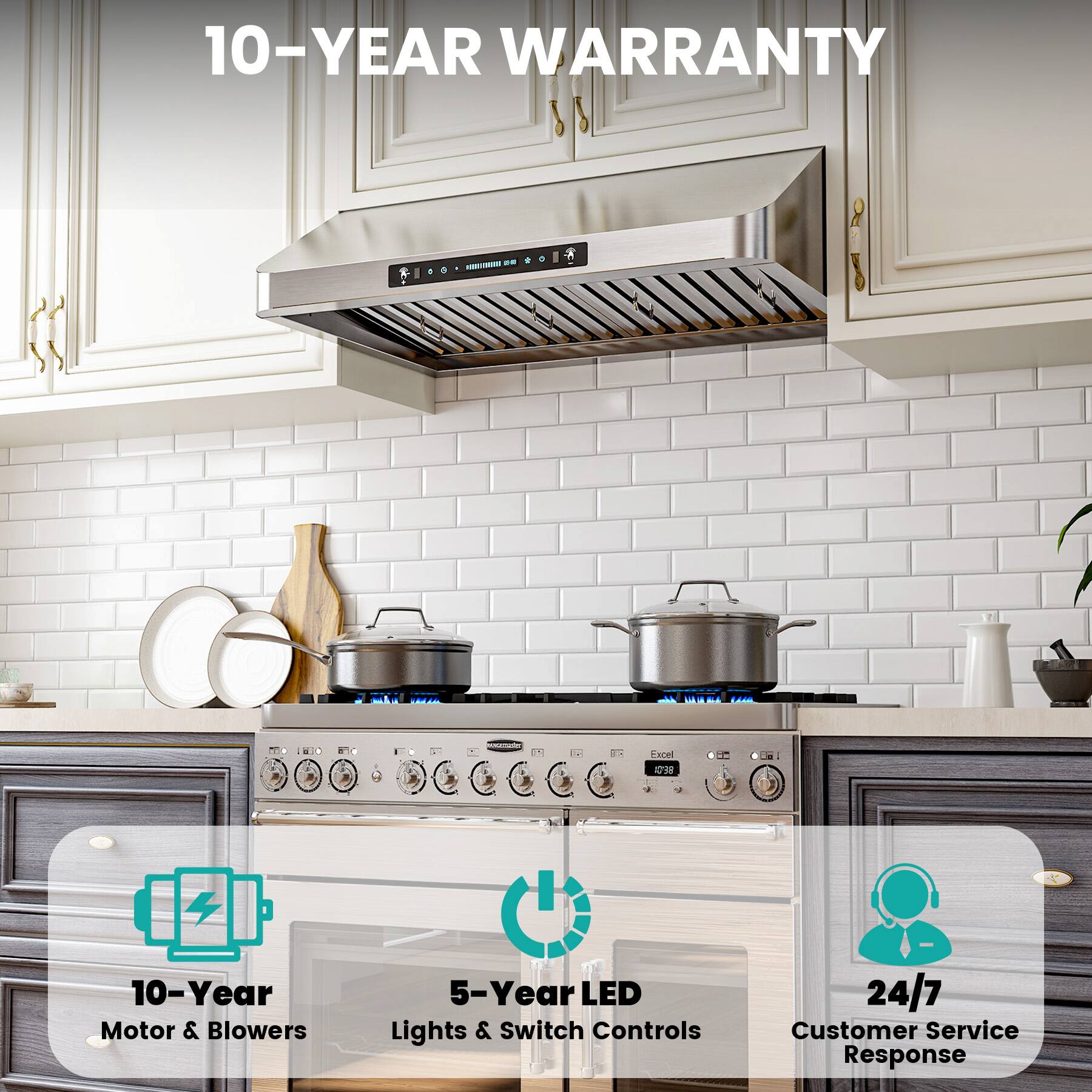 10-YEAR WARRANTY

- 10-Year Motor & Blowers
- 5-Year LED Lights & Switch Controls
- 24/7 Customer Service Response