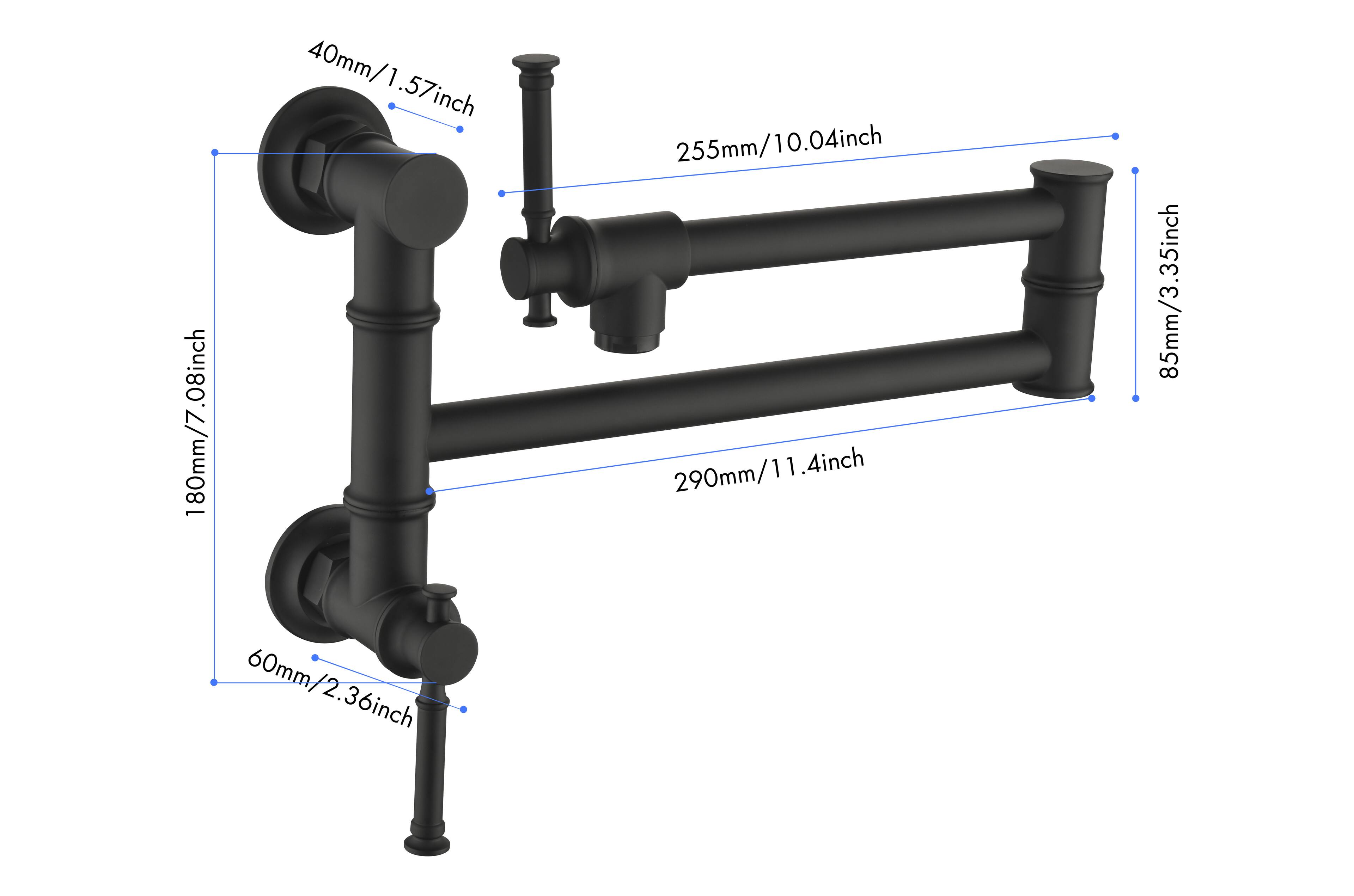 40mm/1.57inch  
180mm/7.08inch  
60mm/2.36inch  
255mm/10.04inch  
290mm/11.4inch  
85mm/3.35inch