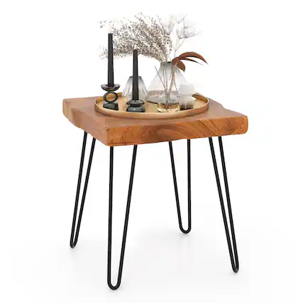 Front. Sugift - Square Reclaimed Recycled Indonesia Teak Wood End Table - Brown.