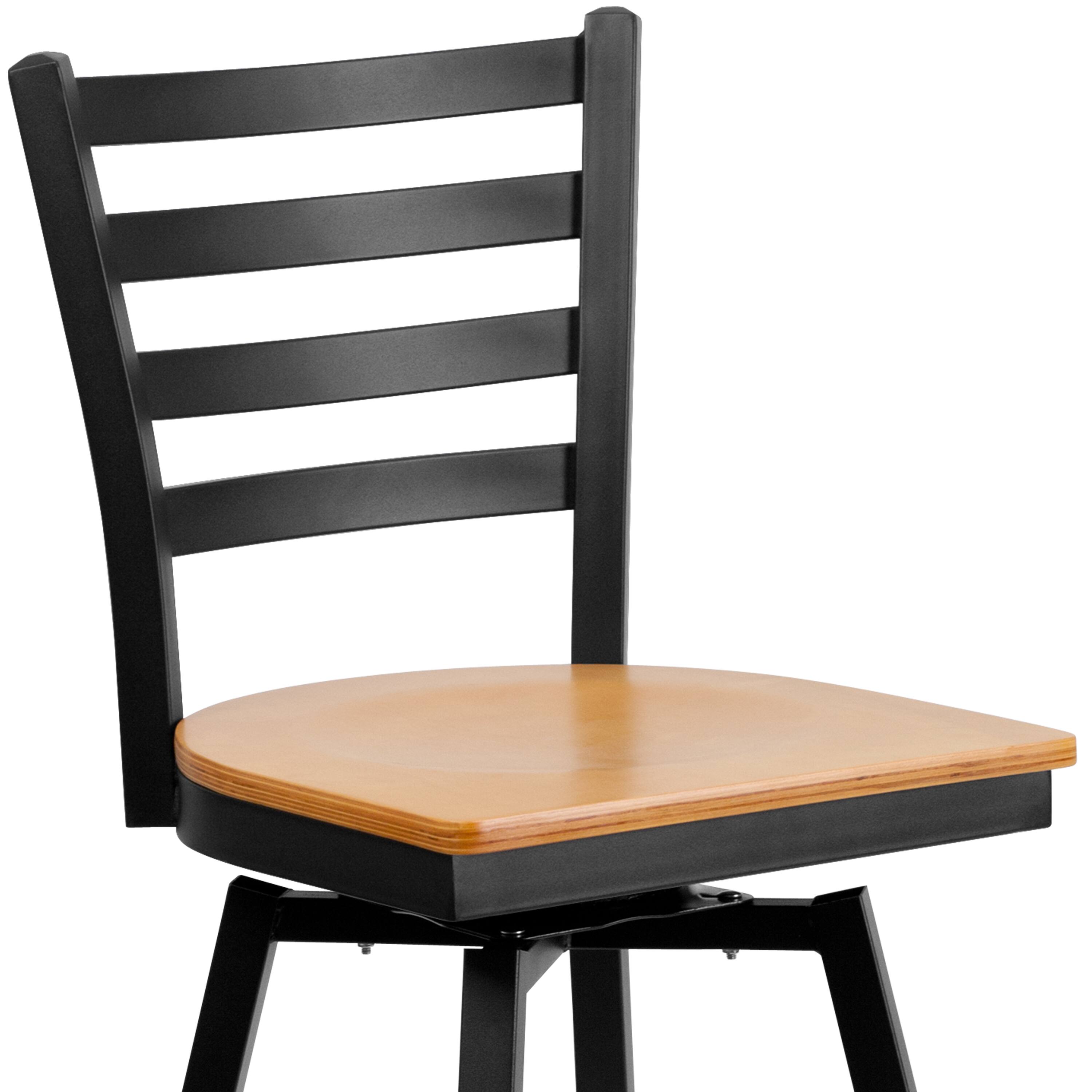 Alt View 9. Emma + Oliver - Ladder Back Swivel Metal Restaurant Dining Barstool - Natural Wood Seat/Black Metal Frame.