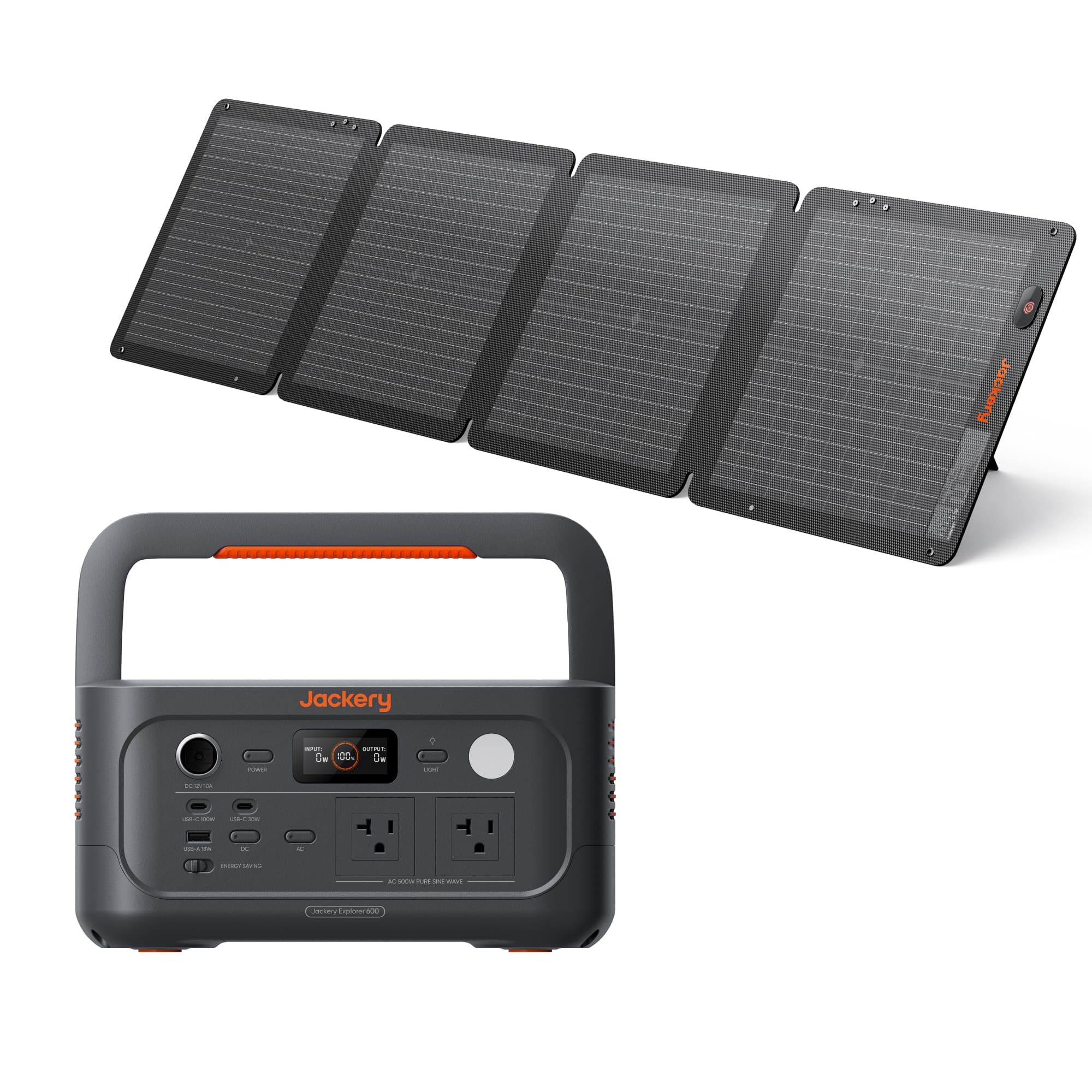 Jackery - Explorer 600 v2 Portable Power Station + 100W Air Solar Panel (Ships in multiple packages) (640 Wh Capacity) - Black - Front_Zoom