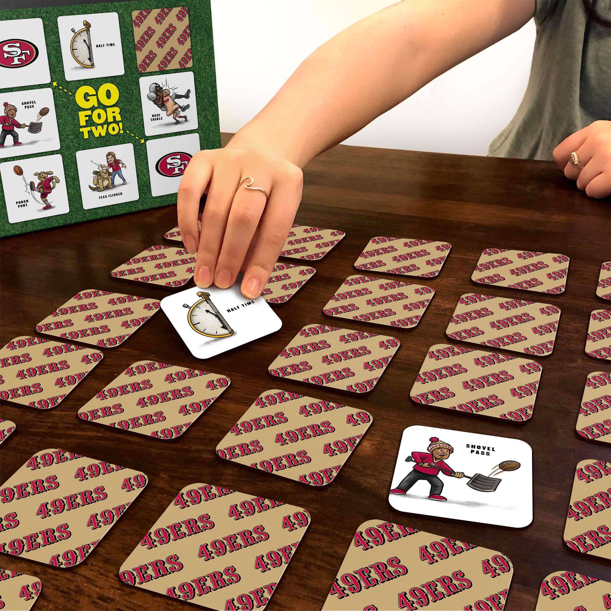Sure, here is the corrected and grouped text from the image:

**Top Left Card:**
- GO FOR TWO!

**Top Right Card:**
- HALF TIME

**Bottom Left Card:**
- SHOVEL PASS

**Bottom Right Card:**
- FILL FILLER

**Cards on the Table:**
- 49ERS 49EL
- 49ERS 49EP
- 49ERS 49F
- 49ERS 49E
- 49ERS 49Em
- 49ERS 49P
- 49ERS 49L
- 49ERS 49F
- 49ERS 49Eh
- 49ERS 49F
- 49ERS 49E
- 49ERS 49F
- 49ERS 49E
- 49ERS 49F
- 49ERS 49E
- 49ERS 49F
- 49ERS 49E
- 49ERS 49F
- 49ERS 49E